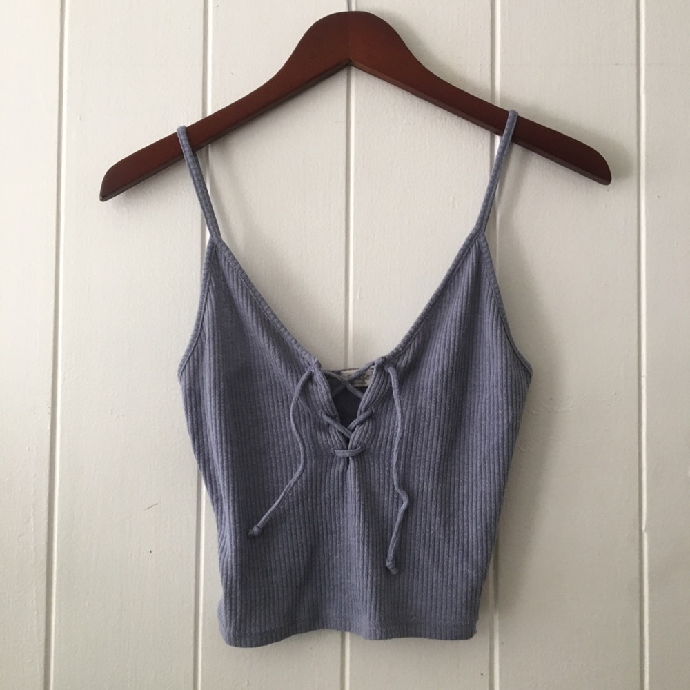 SOLD - Brandy Melville Bethany Laced-up Ribbed Top - Picture 4 of 6